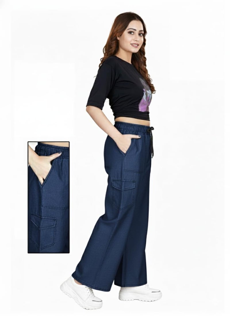 VIG TRENDS Women's Cargo Pants with Drawstring, Wide Leg Casual Trousers with 4 Side Pockets - Image 3
